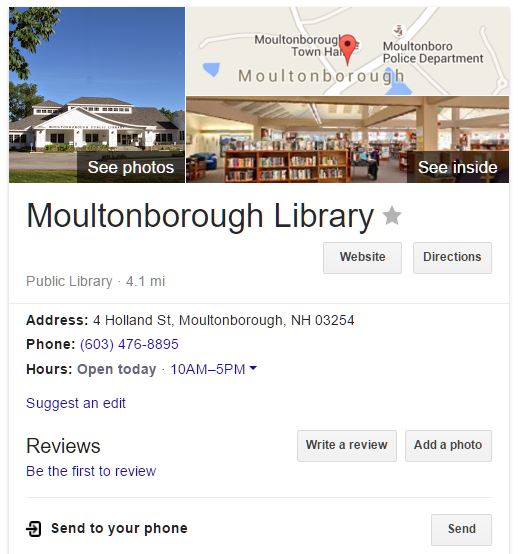 Moultonborough Library Info Page